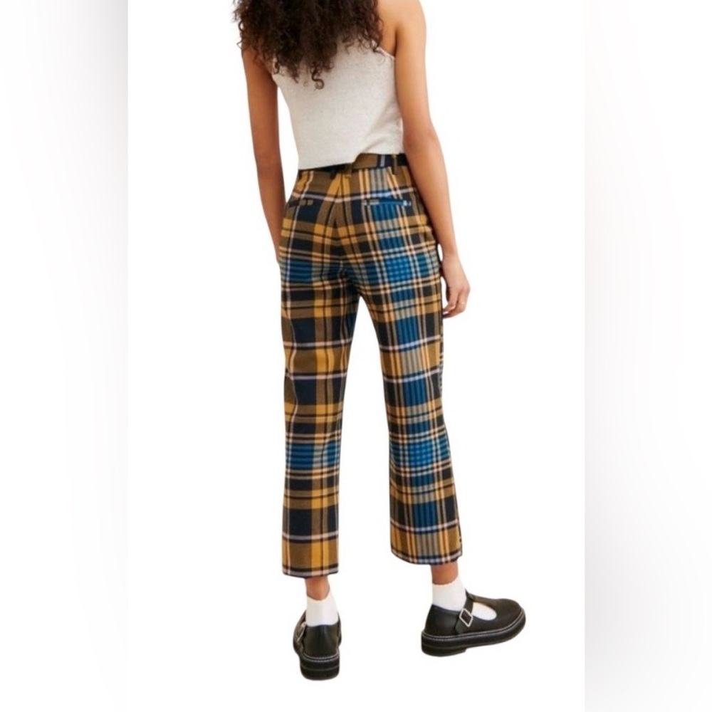 Urban Outfitters Claire Blue Yellow Plaid Y2K Cropped Pants Women SZ 6 - Picture 2 of 10